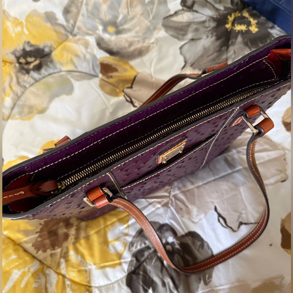 Dooney & Bourke Plum Ostrich-Embossed Tote with Brown Leather Handles - Picture 8 of 16